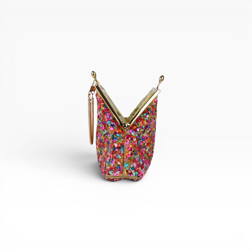 Bolsa Festa Clutch Pouch Pedraria Colorida