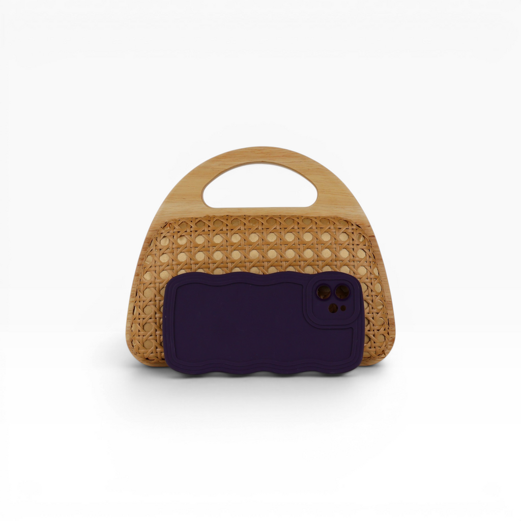 Bolsa de Mão Madeira e Palha Marrom Caramelo