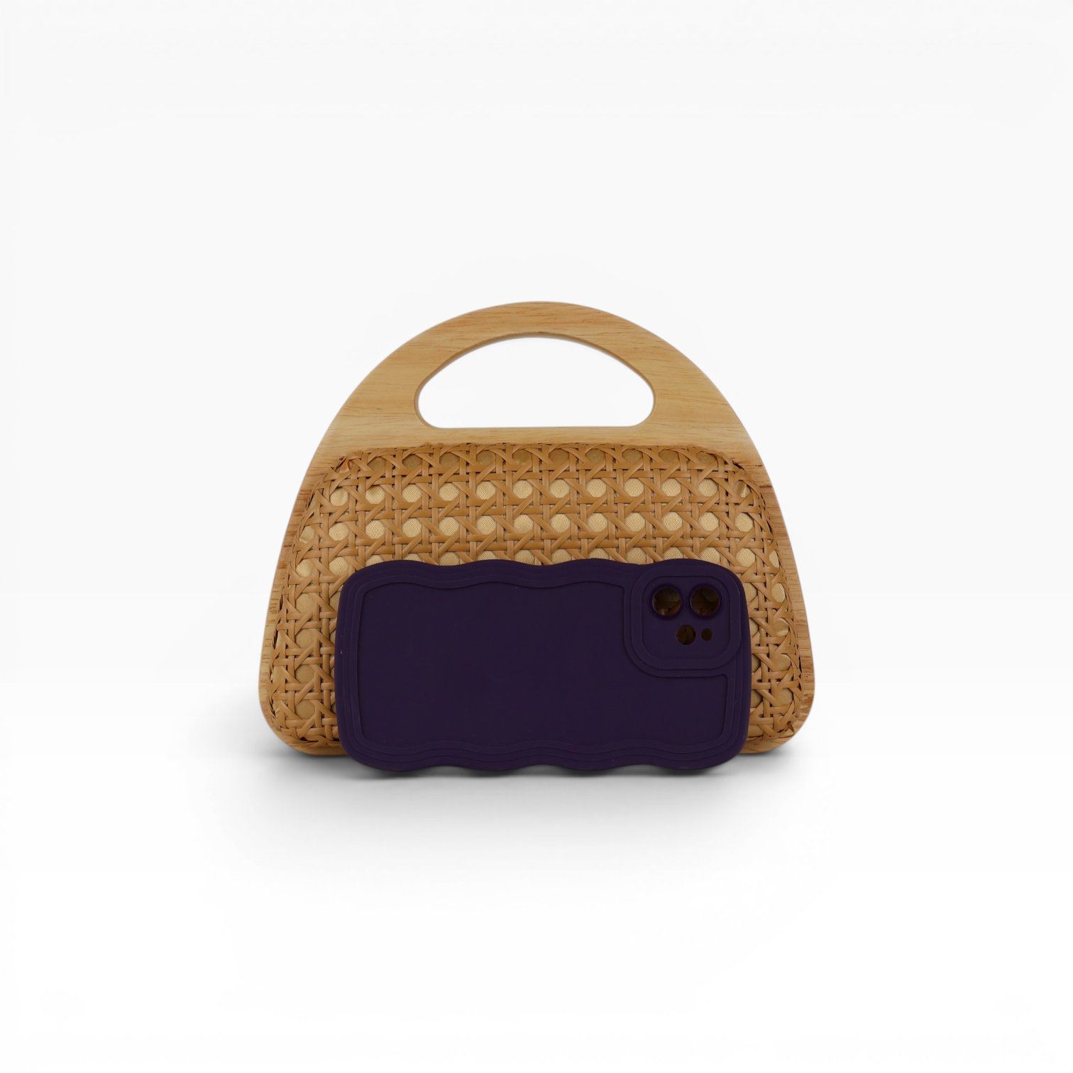 Bolsa de Mão Madeira e Palha Marrom Caramelo