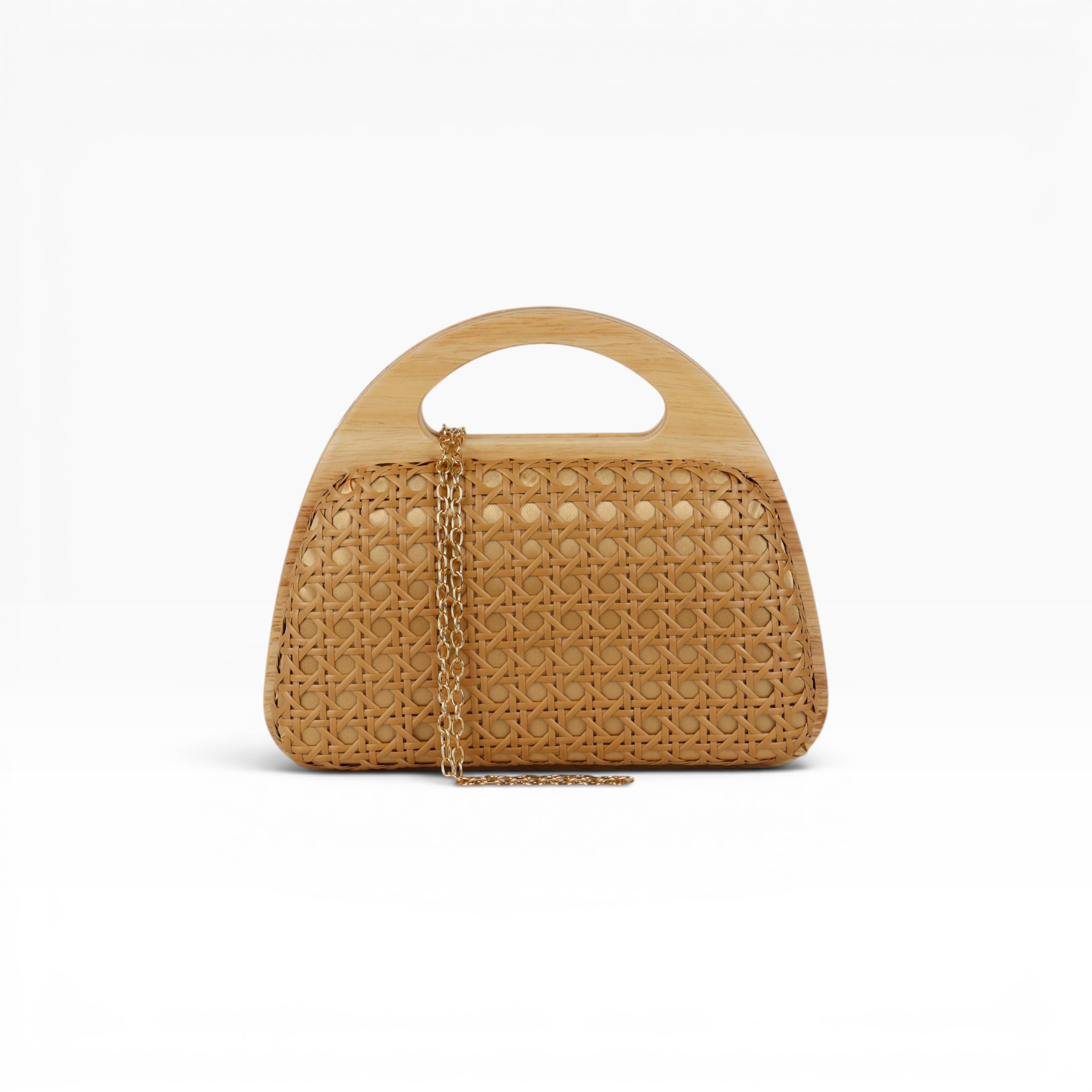 Bolsa de Mão Madeira e Palha Marrom Caramelo