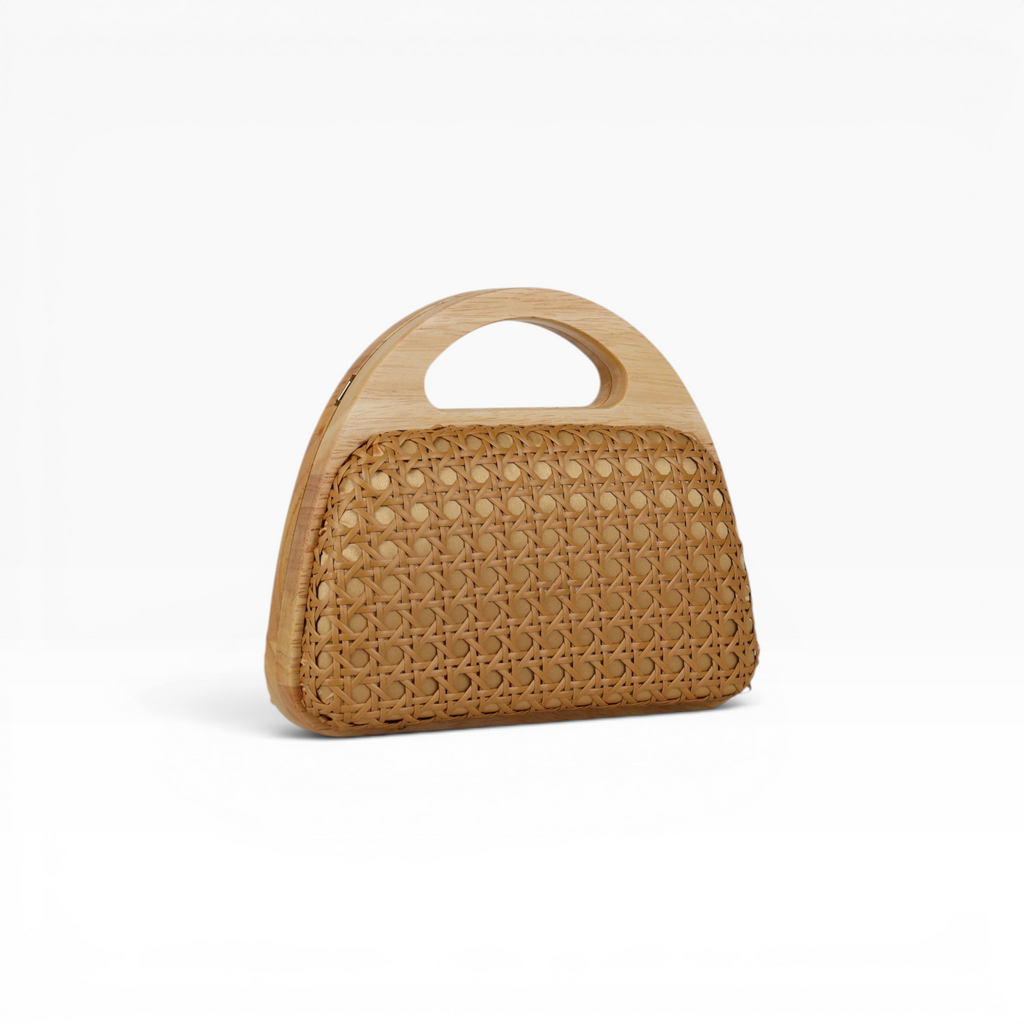 Bolsa de Mão Madeira e Palha Marrom Caramelo