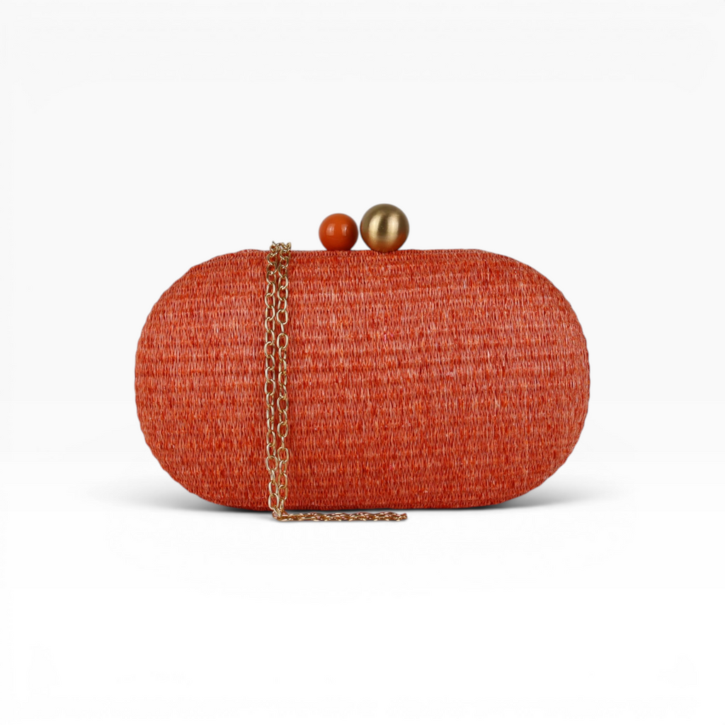 Bolsa de Festa Clutch Oval Palha Laranja