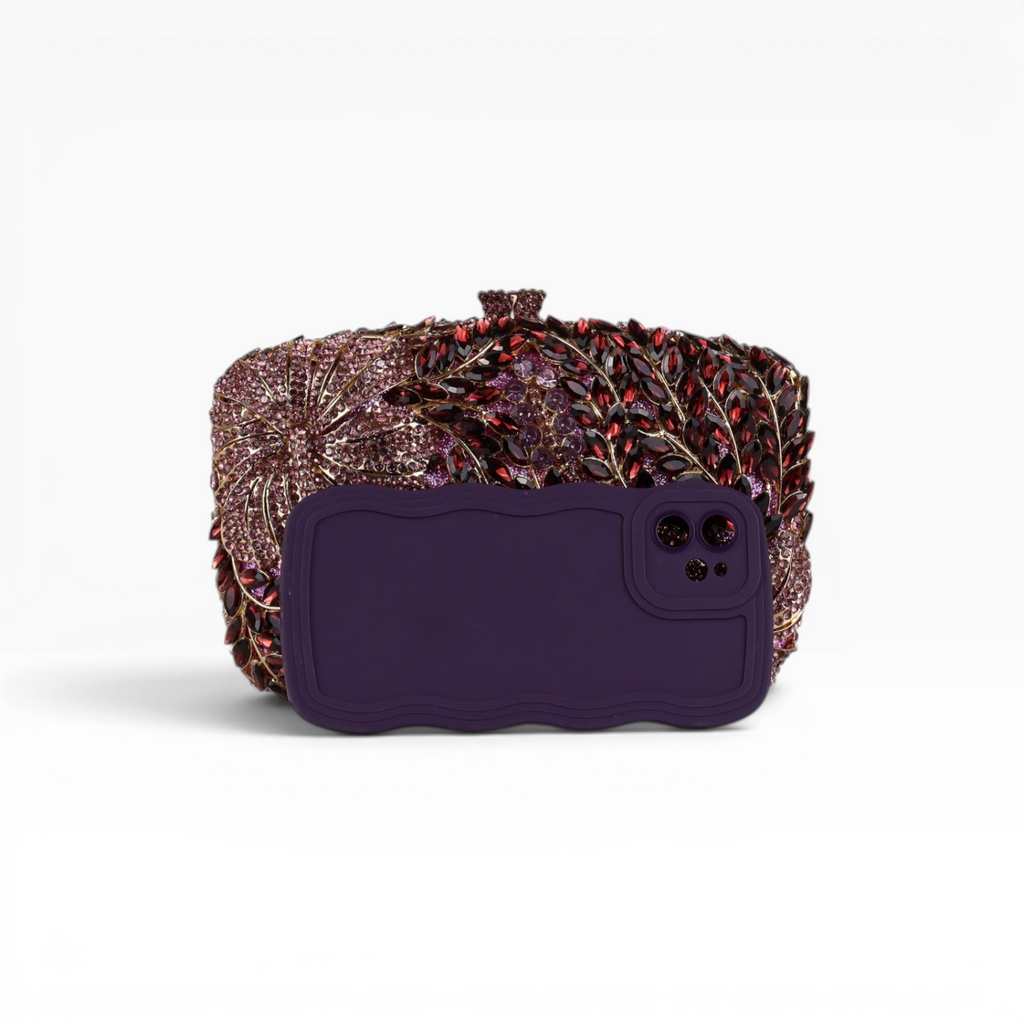 Bolsa Festa Clutch Pedraria Strass Roxa