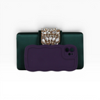 Bolsa Clutch Festa Cetim e Fecho de Pedraria Verde