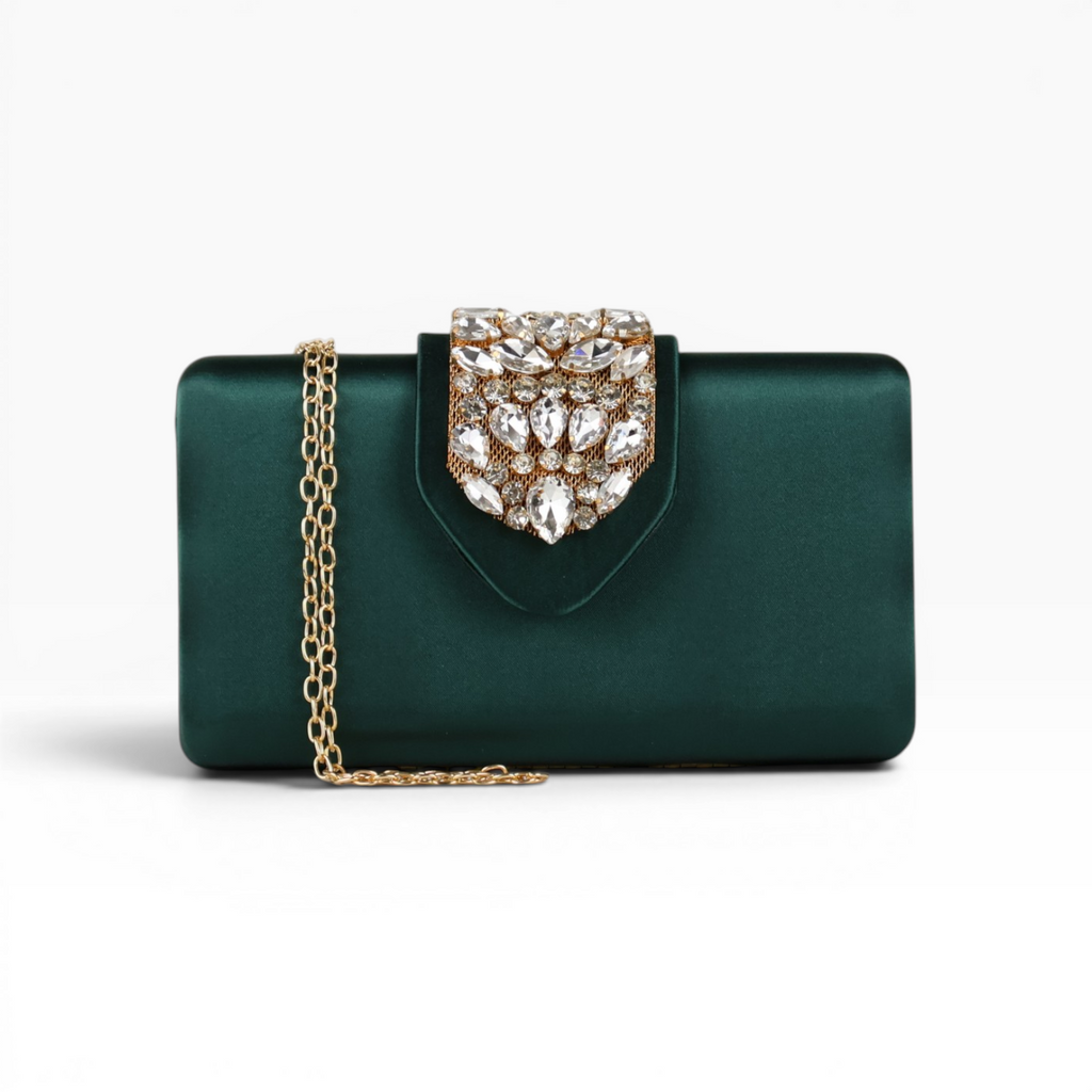 Bolsa Clutch Festa Cetim e Fecho de Pedraria Verde