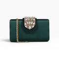 Bolsa Clutch Festa Cetim e Fecho de Pedraria Verde