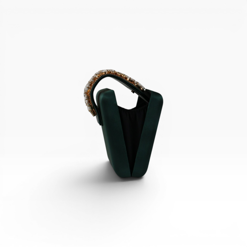 Bolsa Clutch Festa Cetim e Fecho de Pedraria Verde