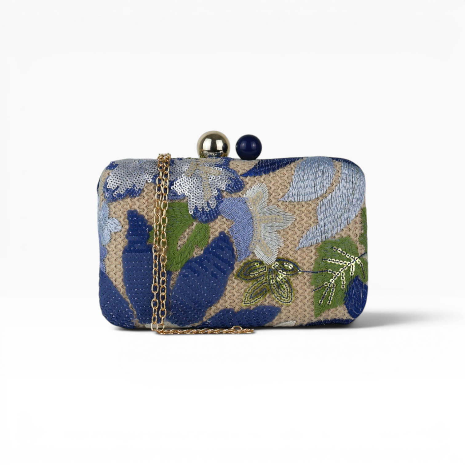 Bolsa Clutch Festa Bordada Flores Azul
