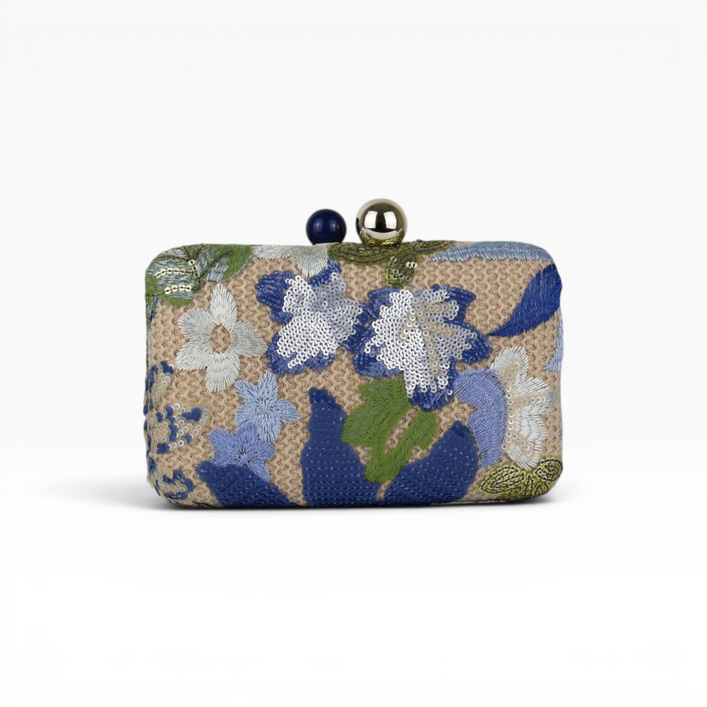 Bolsa Clutch Festa Bordada Flores Azul