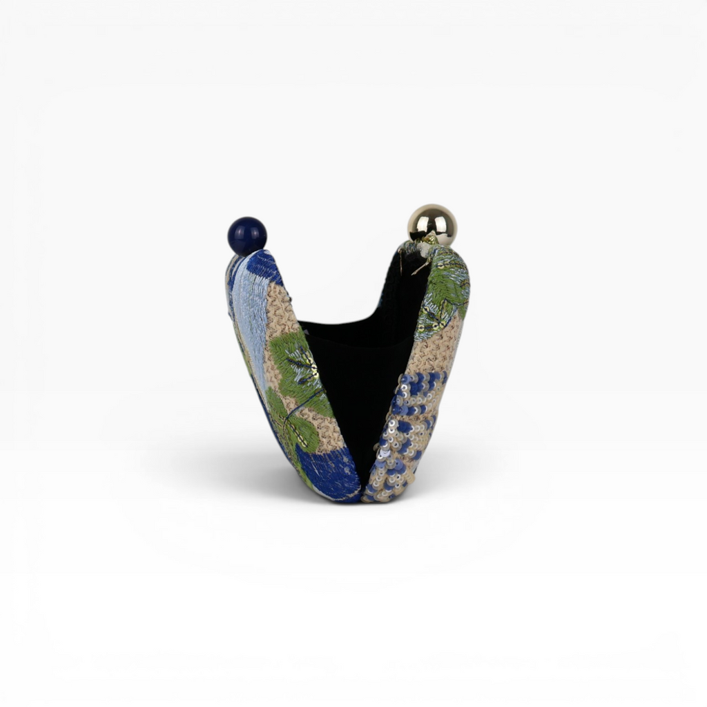Bolsa Clutch Festa Bordada Flores Azul