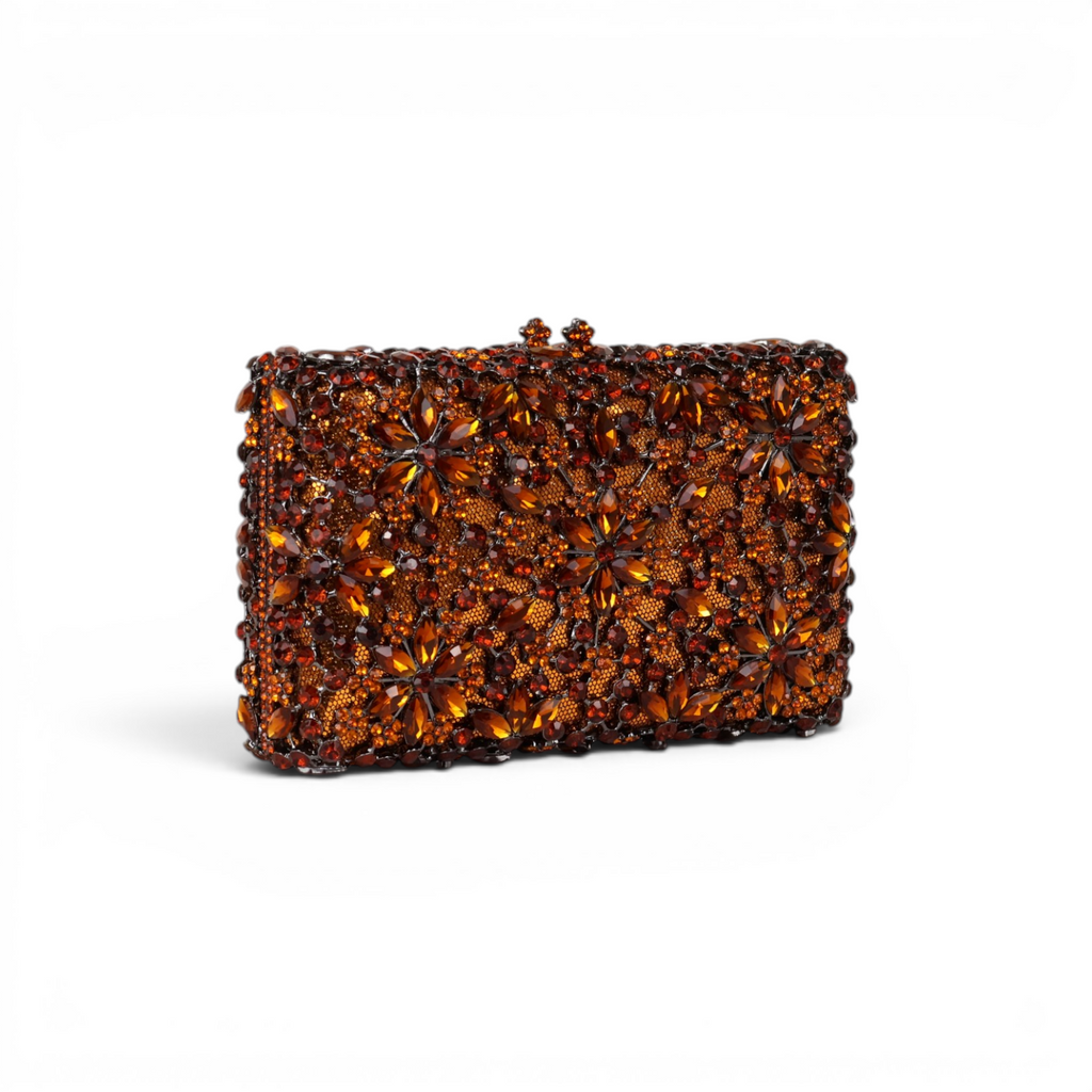 Bolsa Festa Clutch Pedraria Strass Laranja Marrom Âmbar