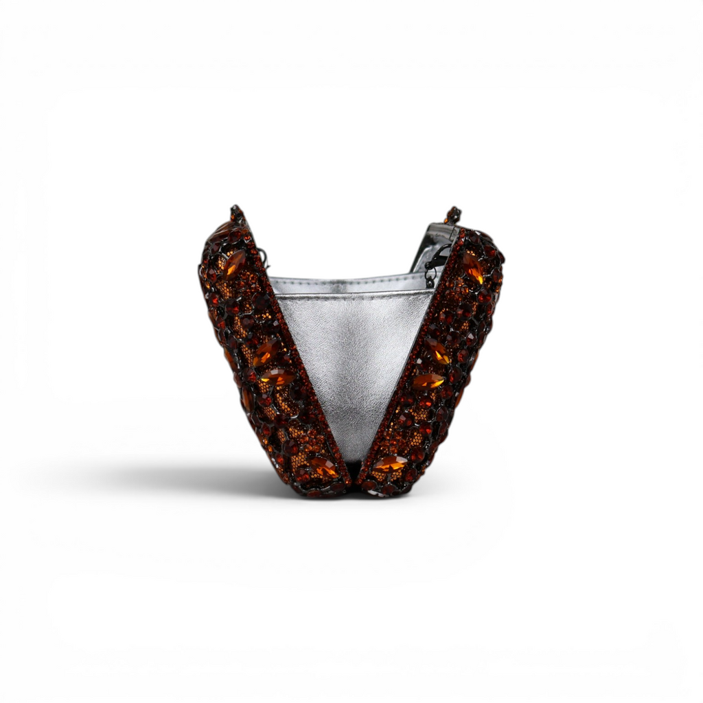 Bolsa Festa Clutch Pedraria Strass Laranja Marrom Âmbar
