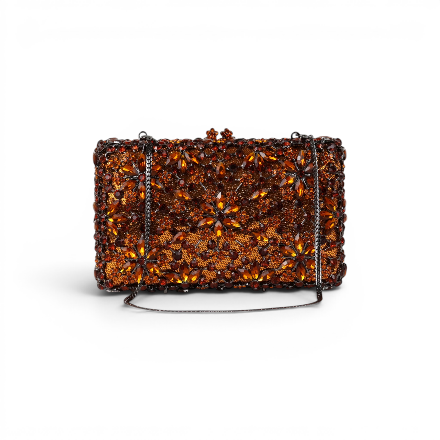 Bolsa Festa Clutch Pedraria Strass Laranja Marrom Âmbar