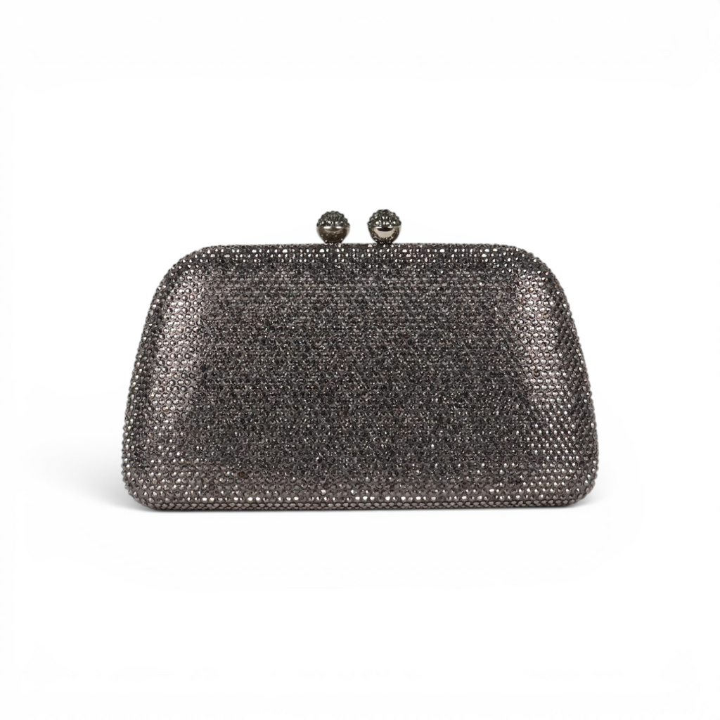 Bolsa Festa Clutch Pedraria Strass Prata Grafite
