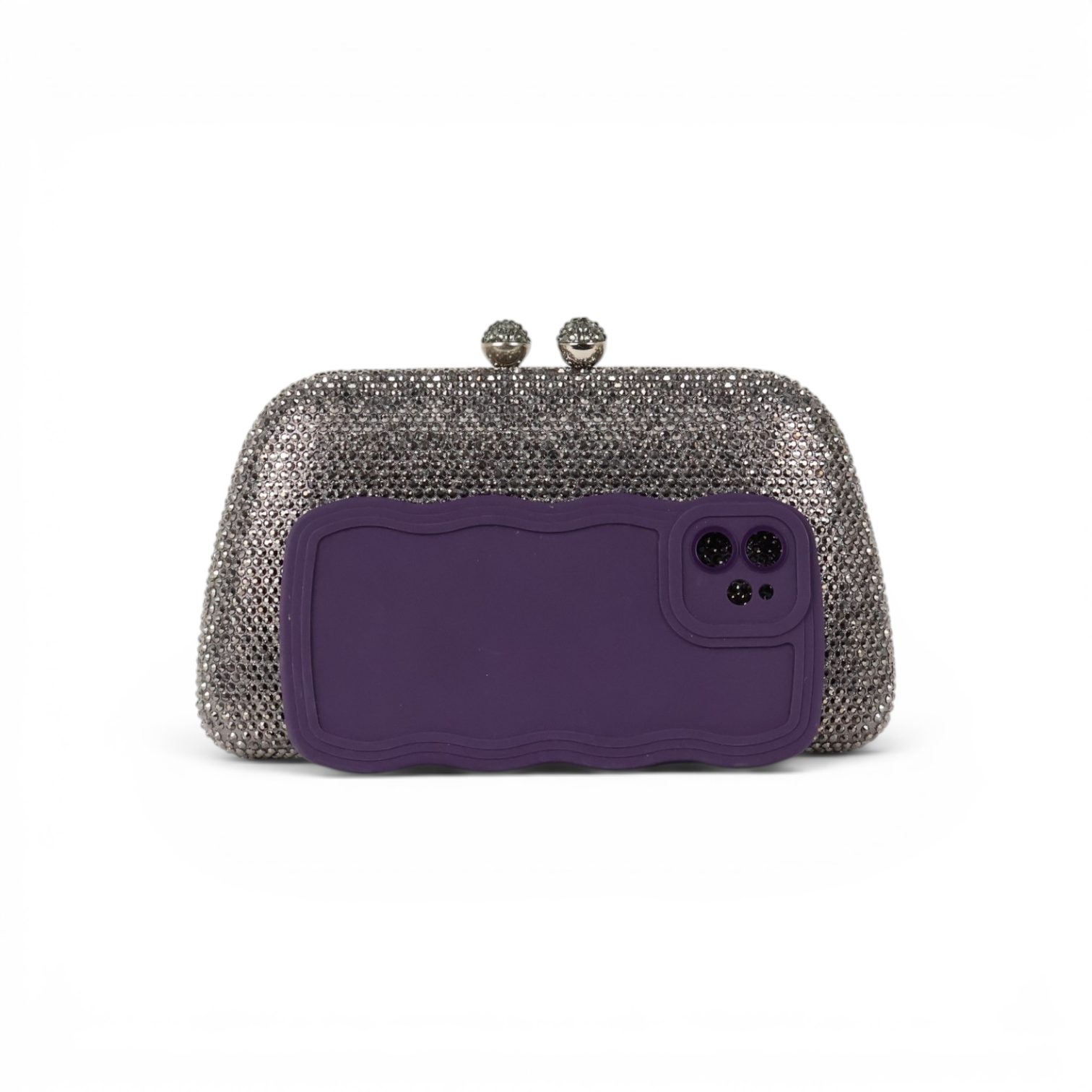 Bolsa Festa Clutch Pedraria Strass Prata Grafite