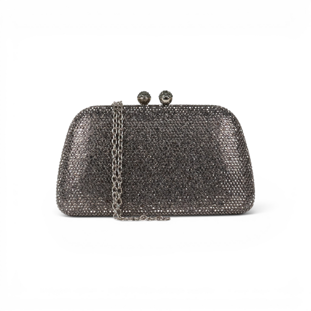 Bolsa Festa Clutch Pedraria Strass Prata Grafite