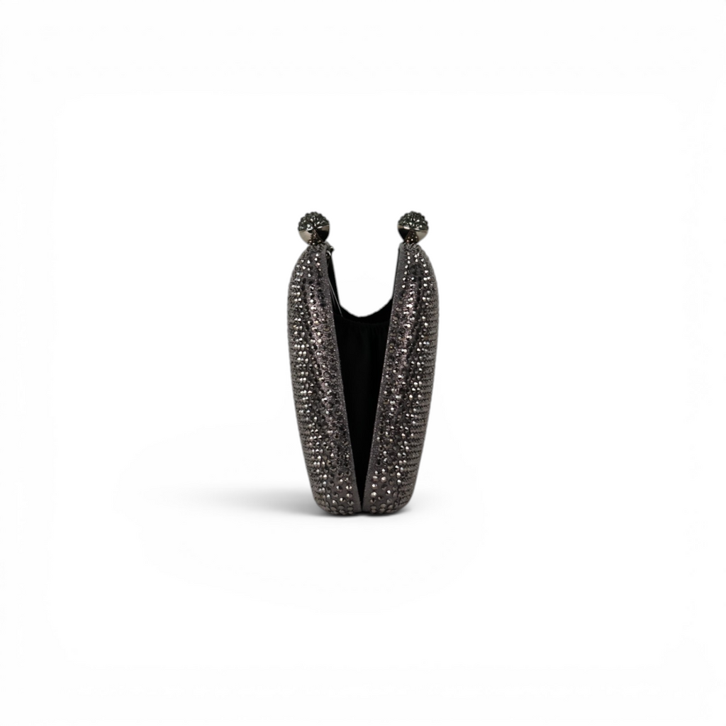 Bolsa Festa Clutch Pedraria Strass Prata Grafite