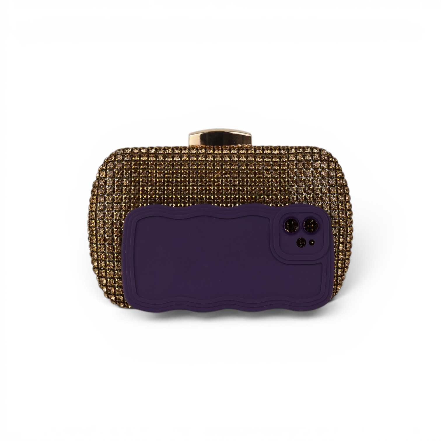 Bolsa Festa Clutch Strass Dourada Escura