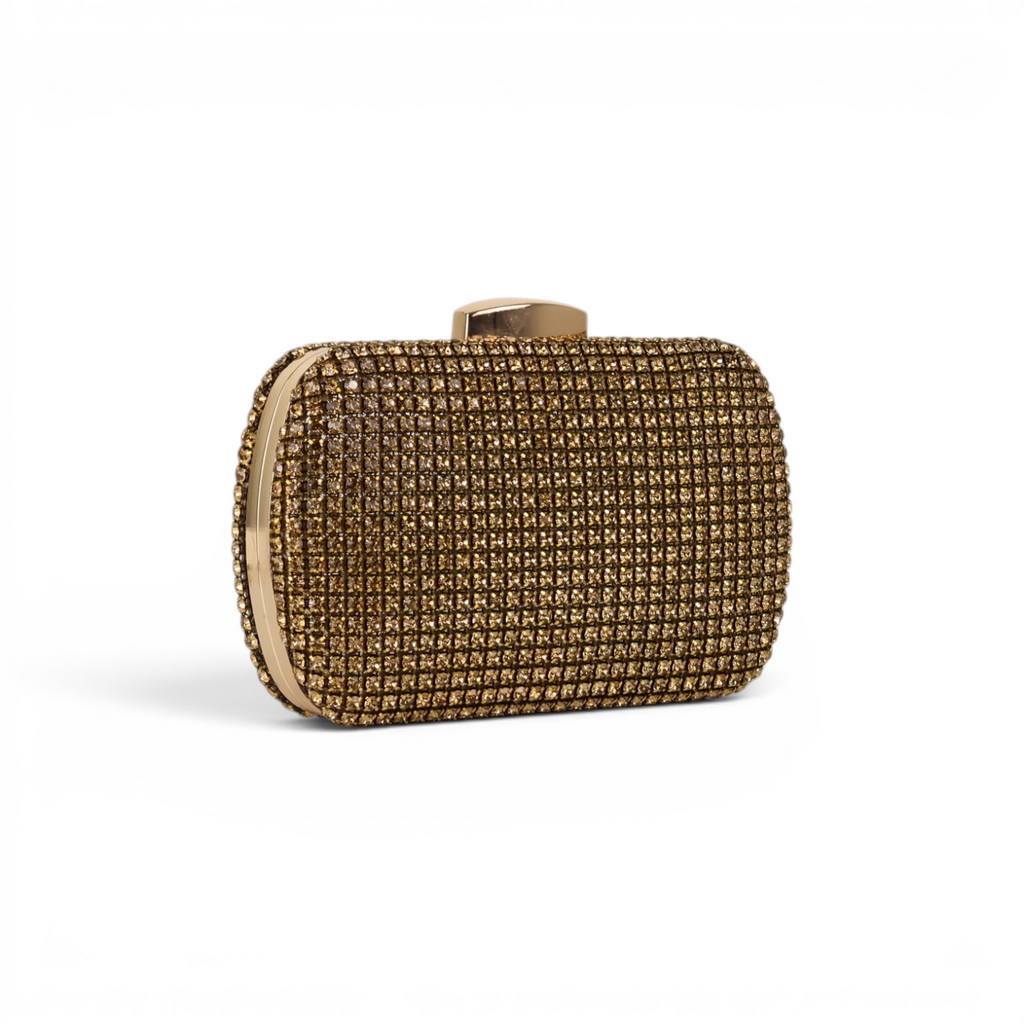 Bolsa Festa Clutch Strass Dourada Escura
