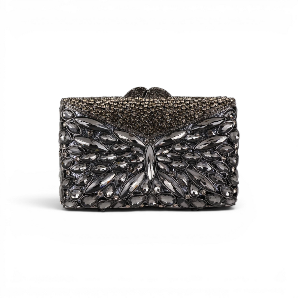 Bolsa Festa Clutch Pedraria Strass Prata Escuro