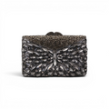 Bolsa Festa Clutch Pedraria Strass Prata Escuro