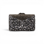 Bolsa Festa Clutch Pedraria Strass Prata Escuro