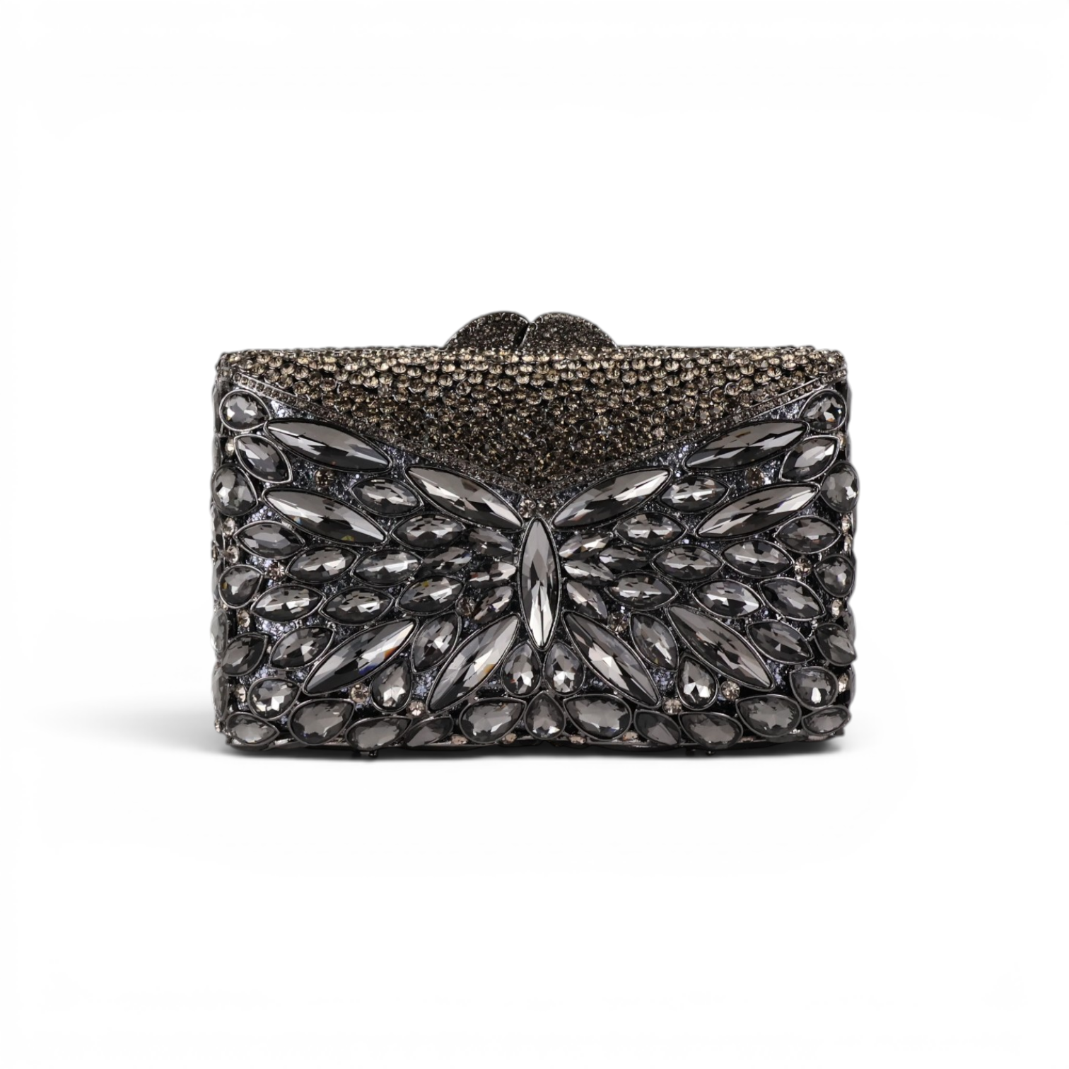 Bolsa Festa Clutch Pedraria Strass Prata Escuro