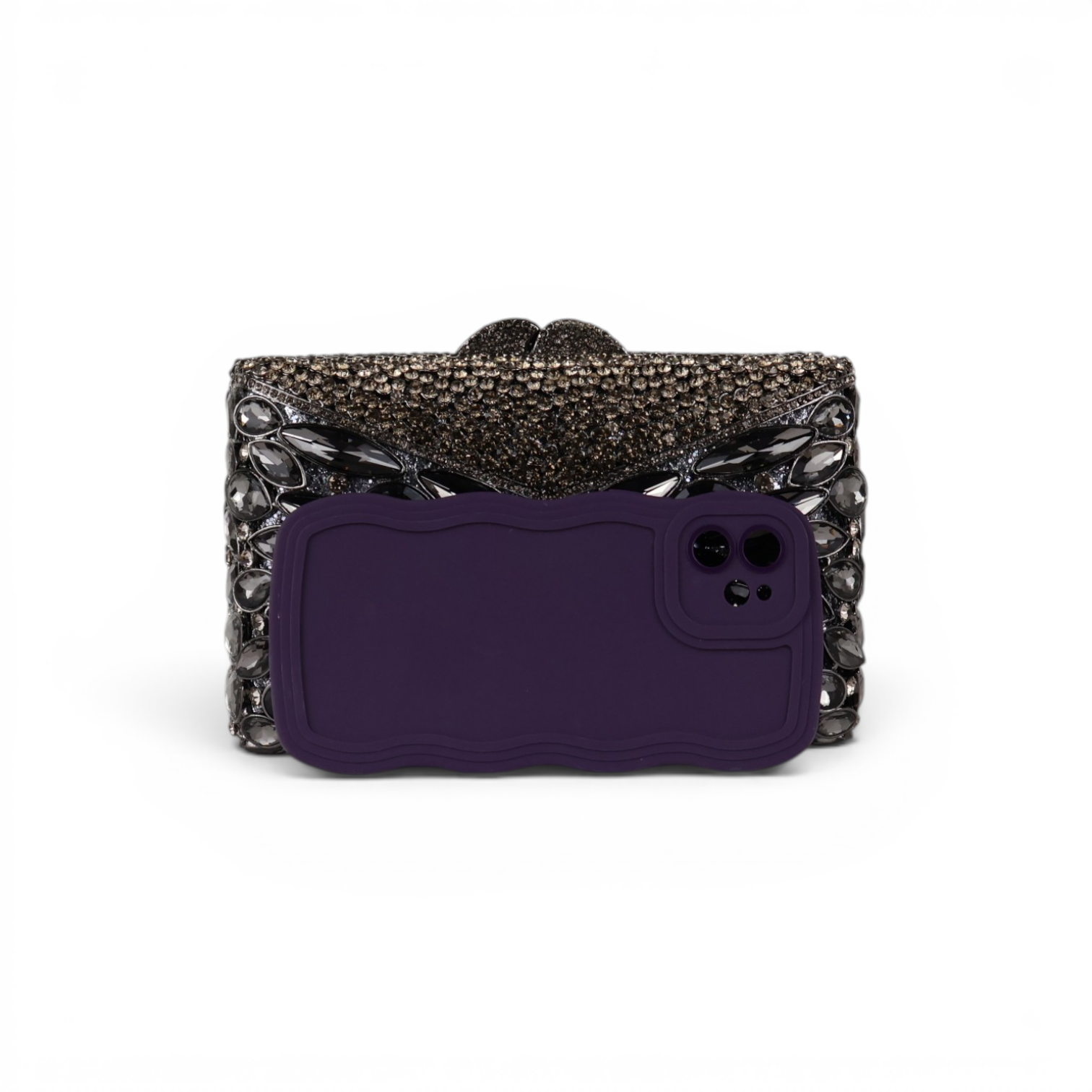 Bolsa Festa Clutch Pedraria Strass Prata Escuro