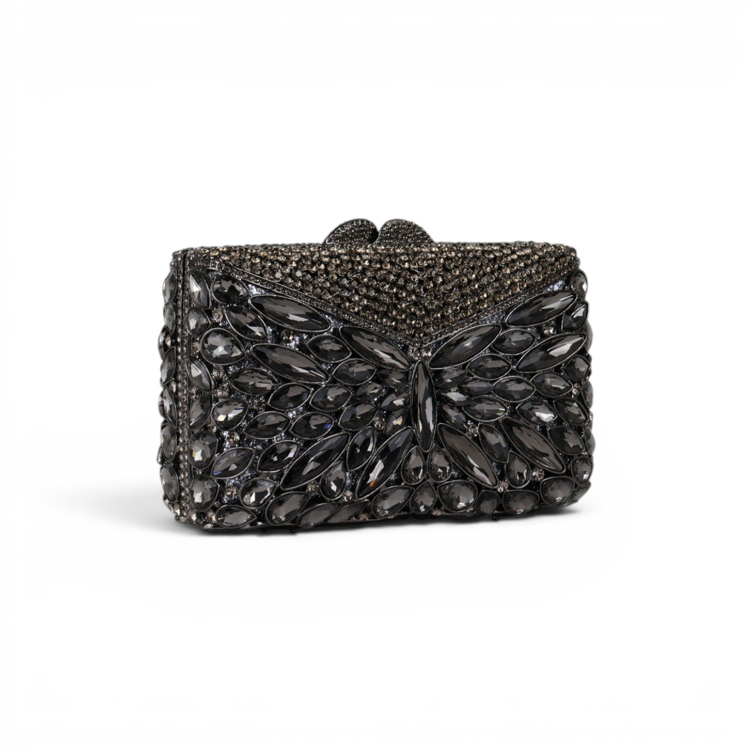 Bolsa Festa Clutch Pedraria Strass Prata Escuro