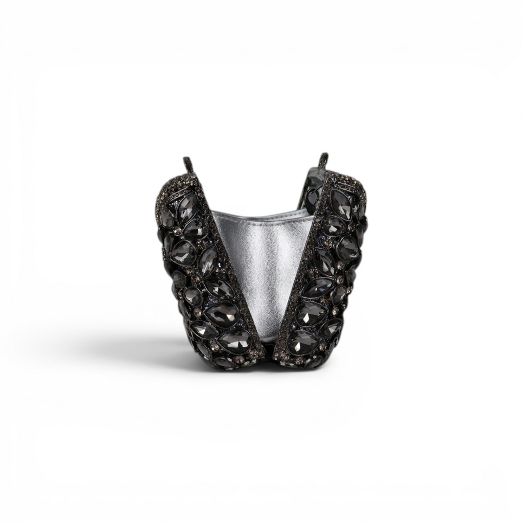 Bolsa Festa Clutch Pedraria Strass Prata Escuro