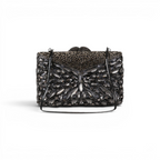 Bolsa Festa Clutch Pedraria Strass Prata Escuro