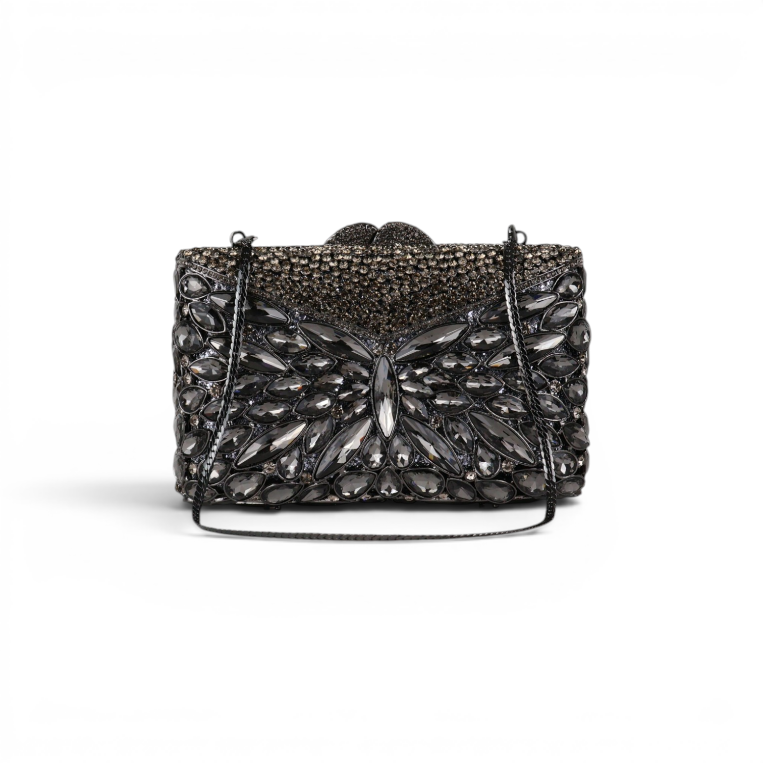 Bolsa Festa Clutch Pedraria Strass Prata Escuro