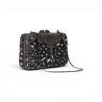 Bolsa Festa Clutch Pedraria Strass Prata Escuro