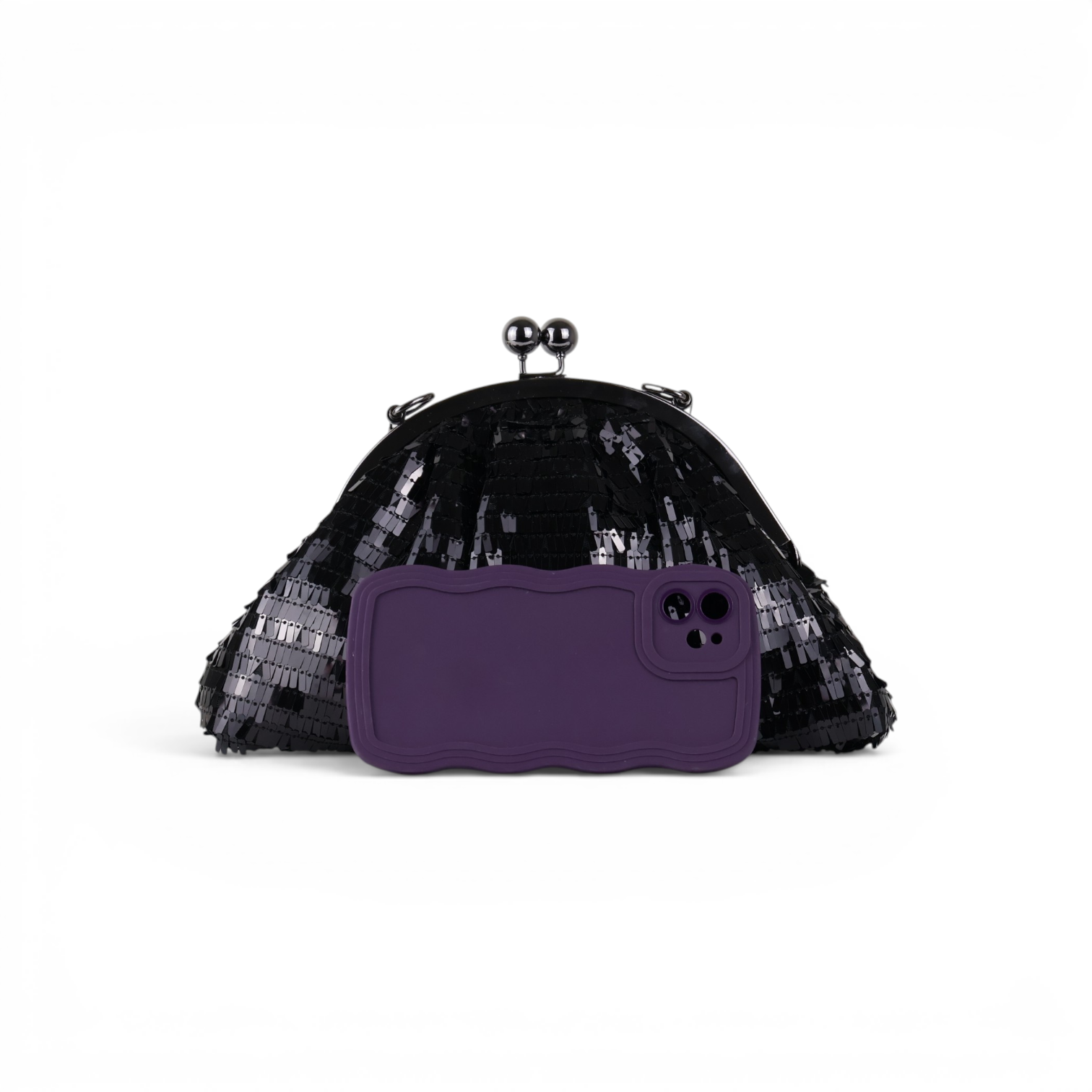 Bolsa de Festa Clutch Lantejoula Brilhante Preta