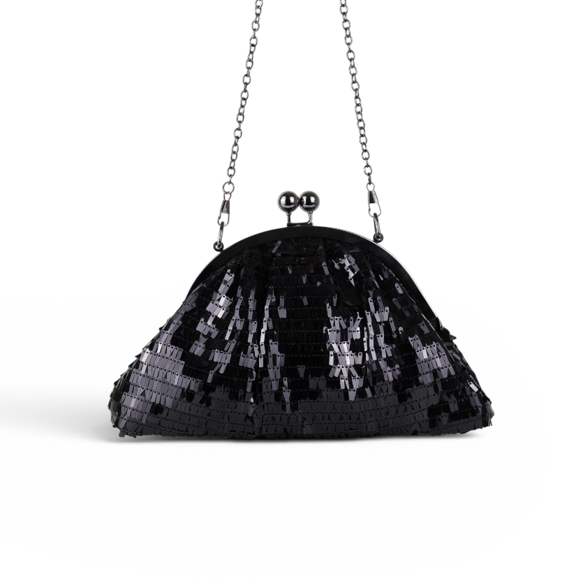 Bolsa de Festa Clutch Lantejoula Brilhante Preta