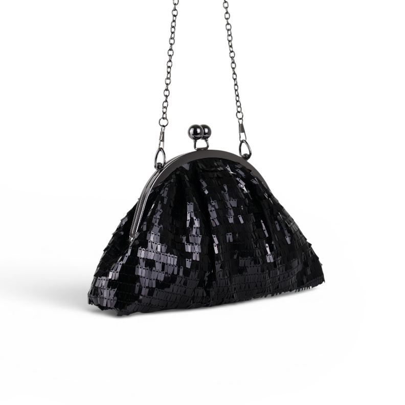 Bolsa de Festa Clutch Lantejoula Brilhante Preta