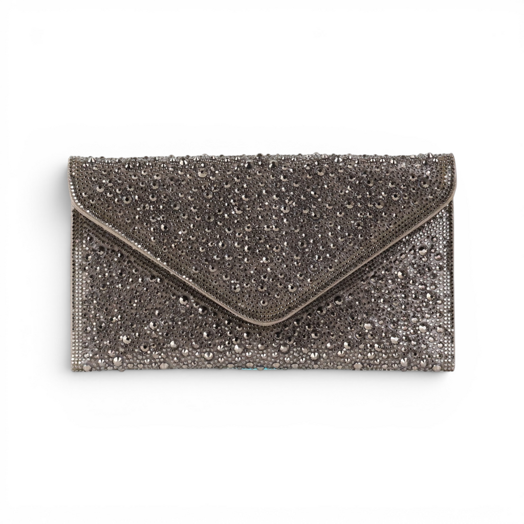 Bolsa Carteira Envelope Strass Prata Grafite