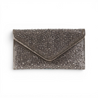 Bolsa Carteira Envelope Strass Prata Grafite