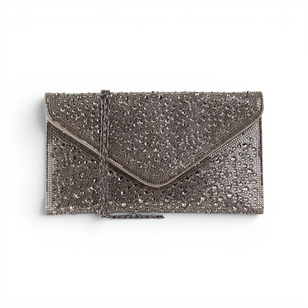 Bolsa Carteira Envelope Strass Prata Grafite