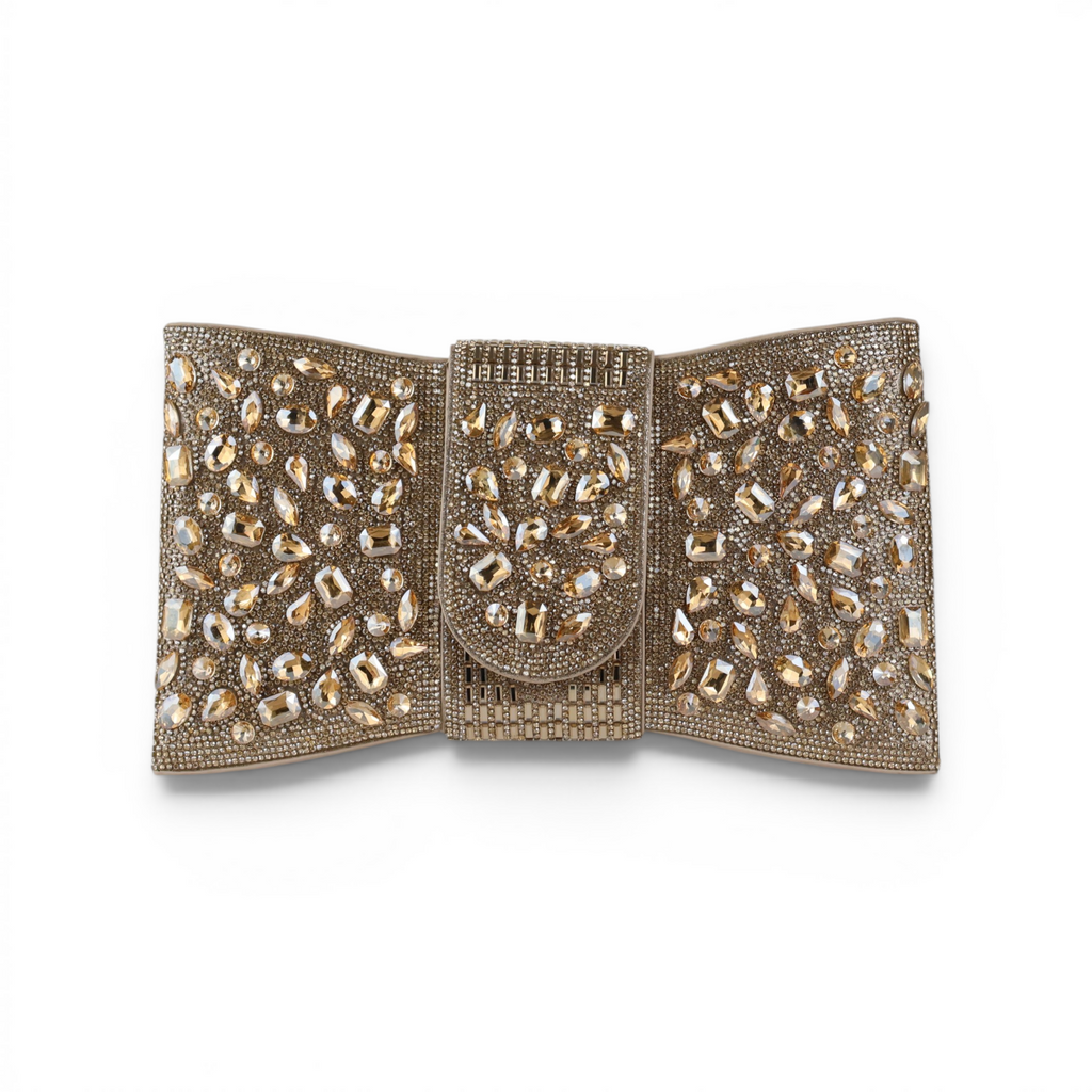 Bolsa Carteira Envelope Strass Dourada