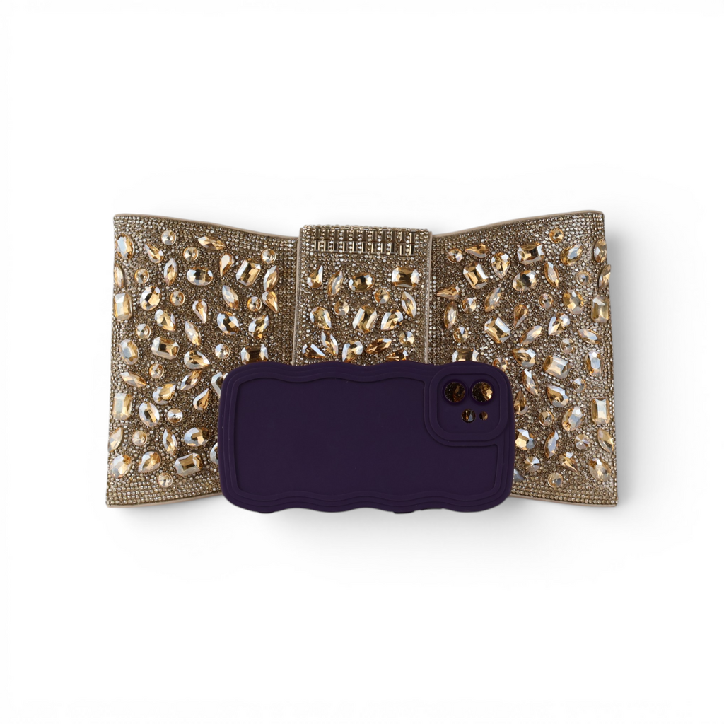 Bolsa Carteira Envelope Strass Dourada