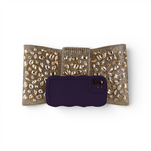 Bolsa Carteira Envelope Strass Dourada