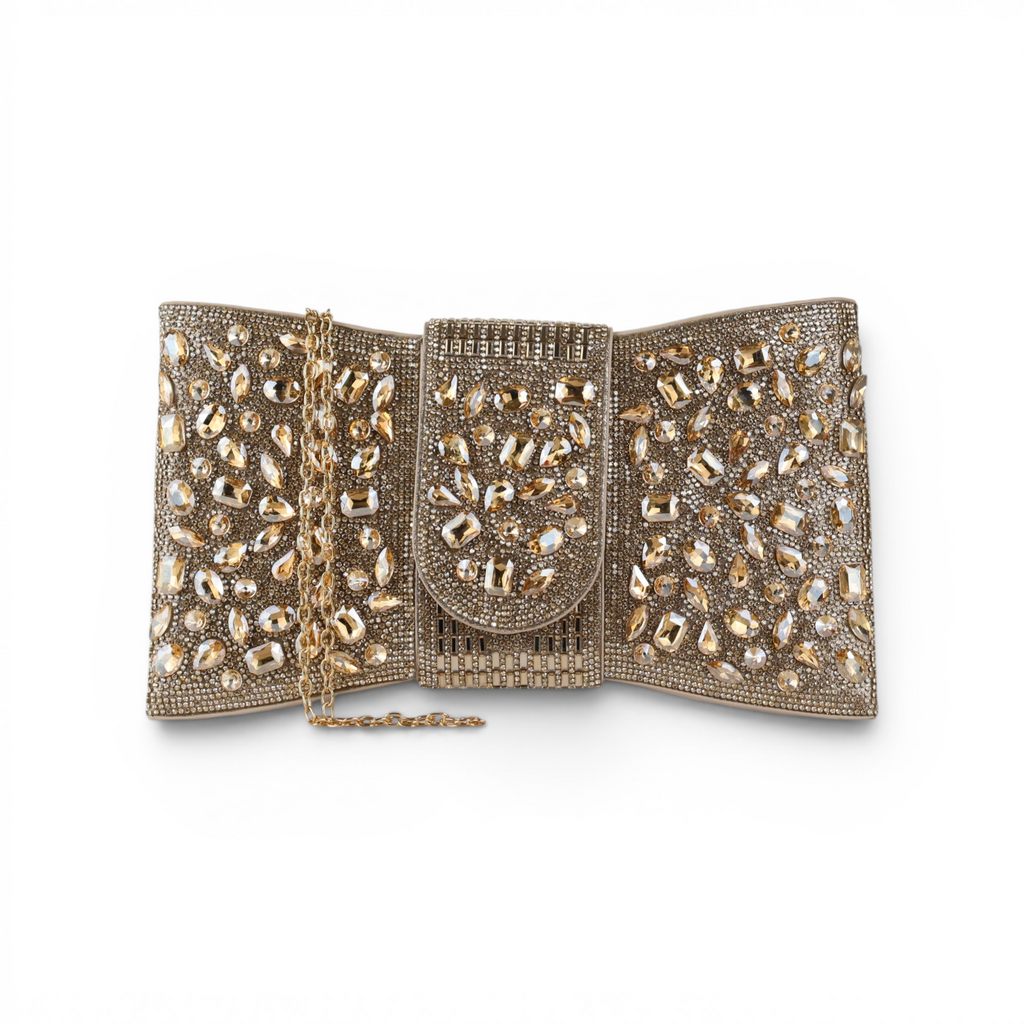 Bolsa Carteira Envelope Strass Dourada
