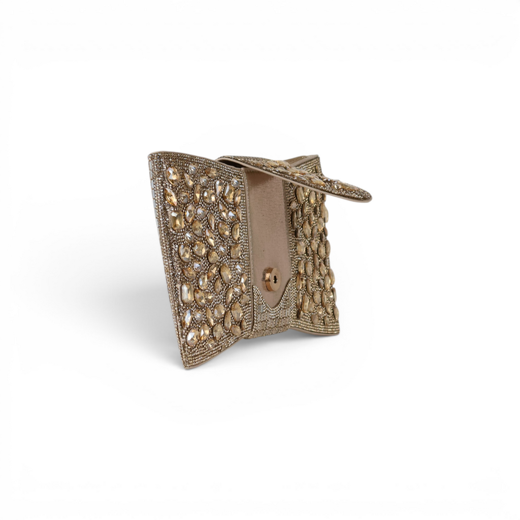 Bolsa Carteira Envelope Strass Dourada