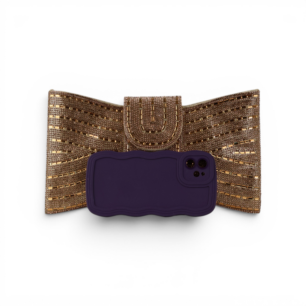 Bolsa Carteira Envelope Strass Dourada Escuro