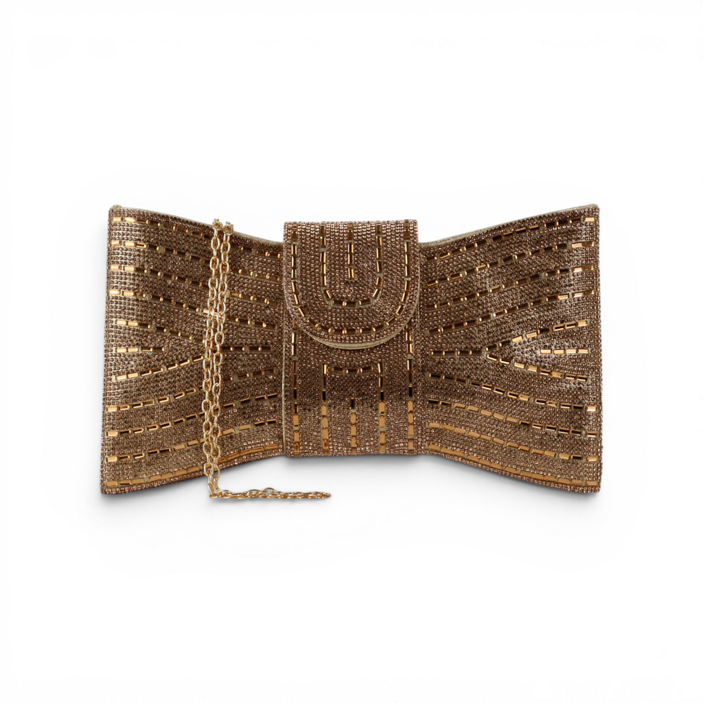 Bolsa Carteira Envelope Strass Dourada Escuro