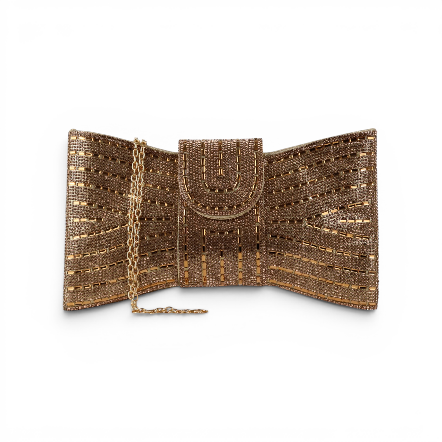 Bolsa Carteira Envelope Strass Dourada Escuro