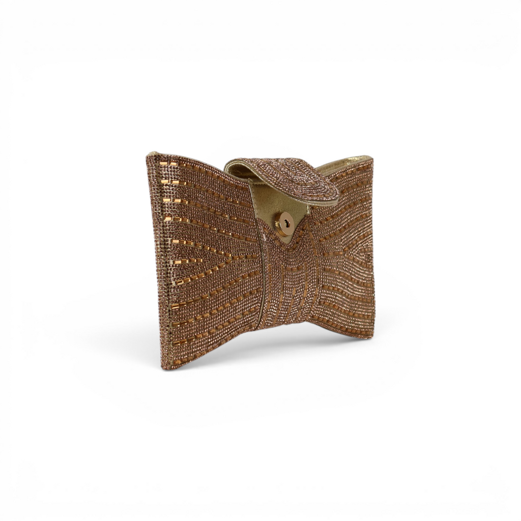 Bolsa Carteira Envelope Strass Dourada Escuro