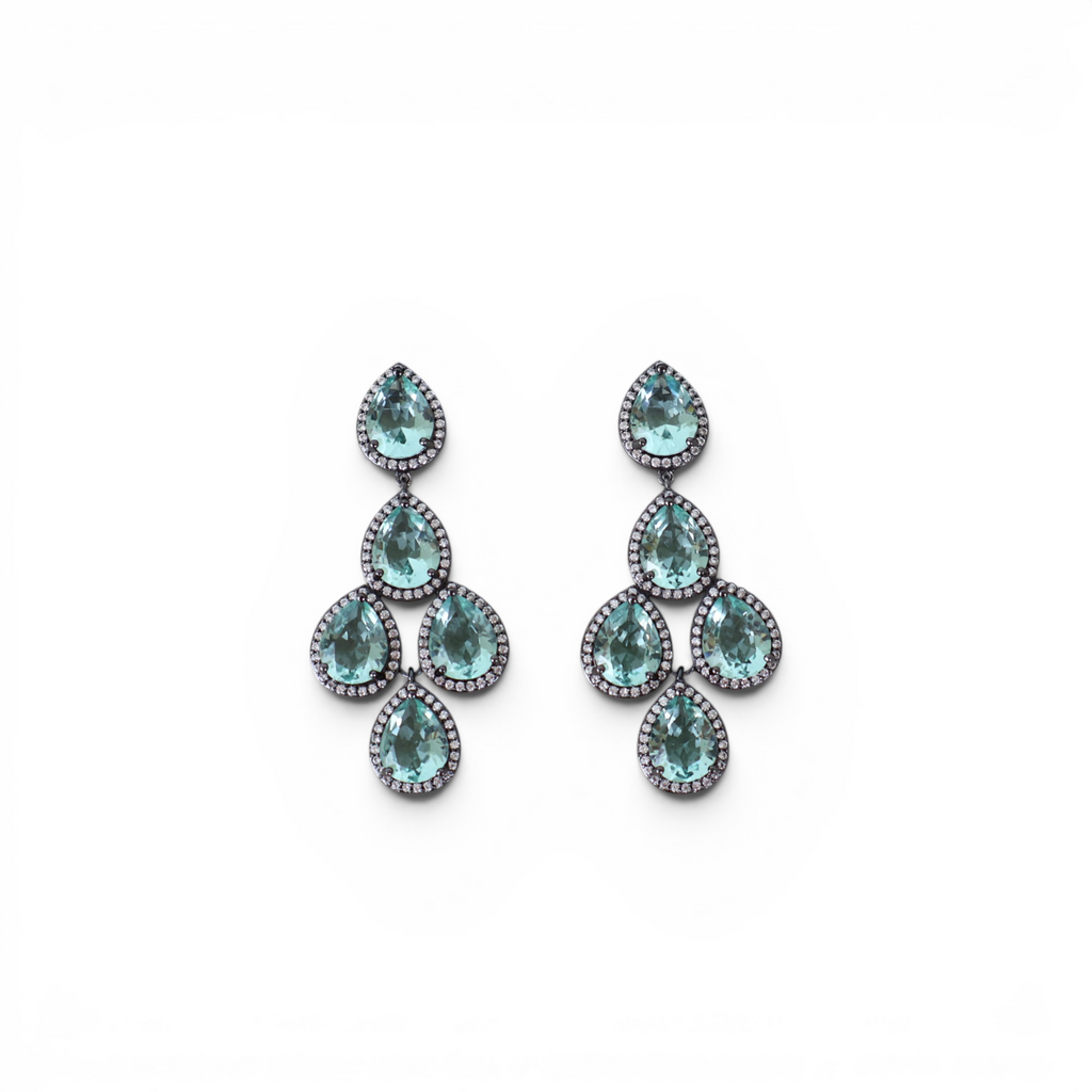 Brinco Zircônias Turquesa