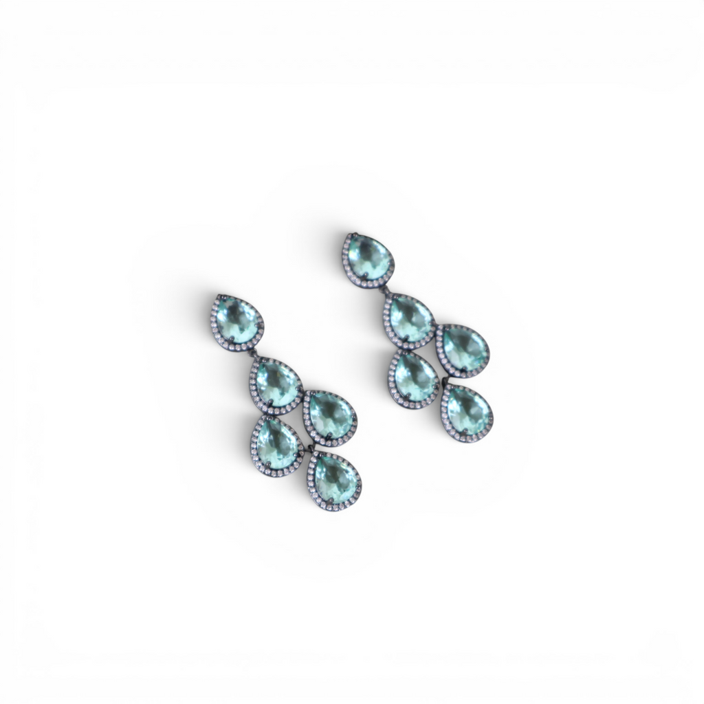 Brinco Zircônias Turquesa
